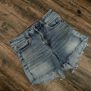 American Eagle Outfitters Blue Jean Hi-Rise Shortie Denim Shorts Size 8 Raw Hem